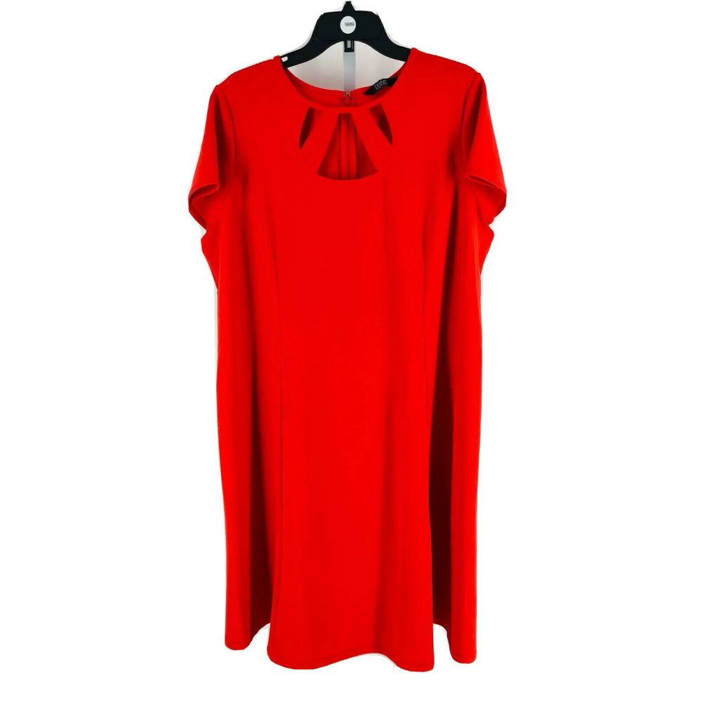 Dennis Basso Coral Red Crepe Dress w/ Cut-Out 22W